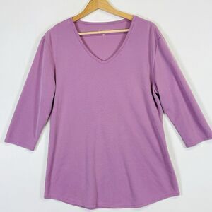 Seg'ments Segments Orchid Purple 3/4 Sleeve Ribbed Shirt Top Women's‎ Large